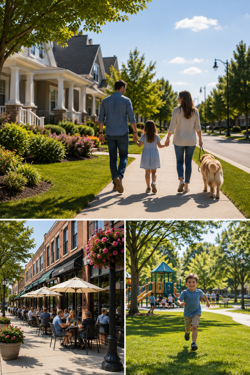 Happy family enjoying their spacious new suburban home backyard